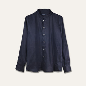 قميص كتان كاجوال باللون الأزرق الداكن