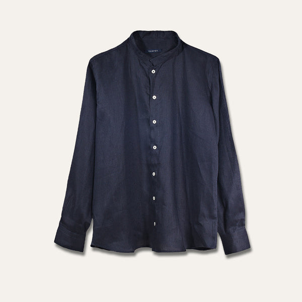 قميص كتان كاجوال باللون الأزرق الداكن