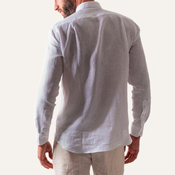 قميص كتان كاجوال باللون الأبيض