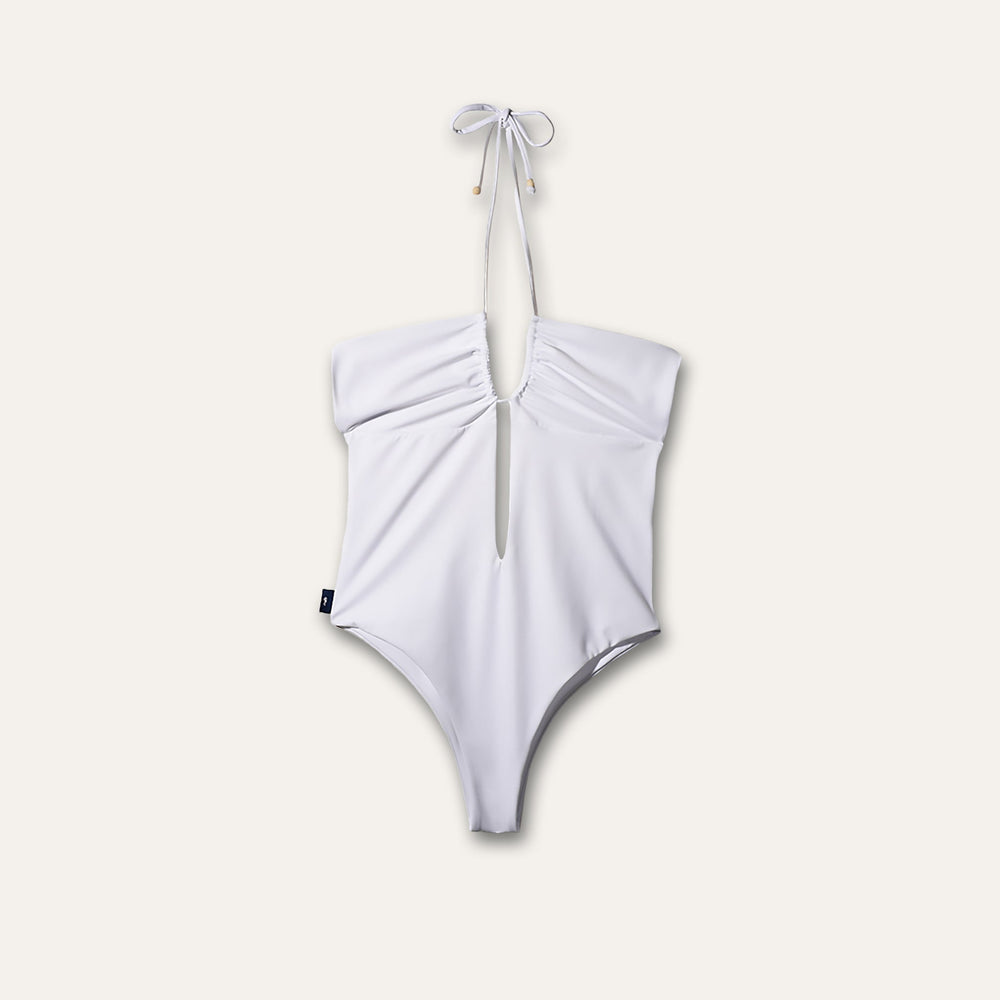 قطعة واحدة بفتحة عميقة باللون الأبيض